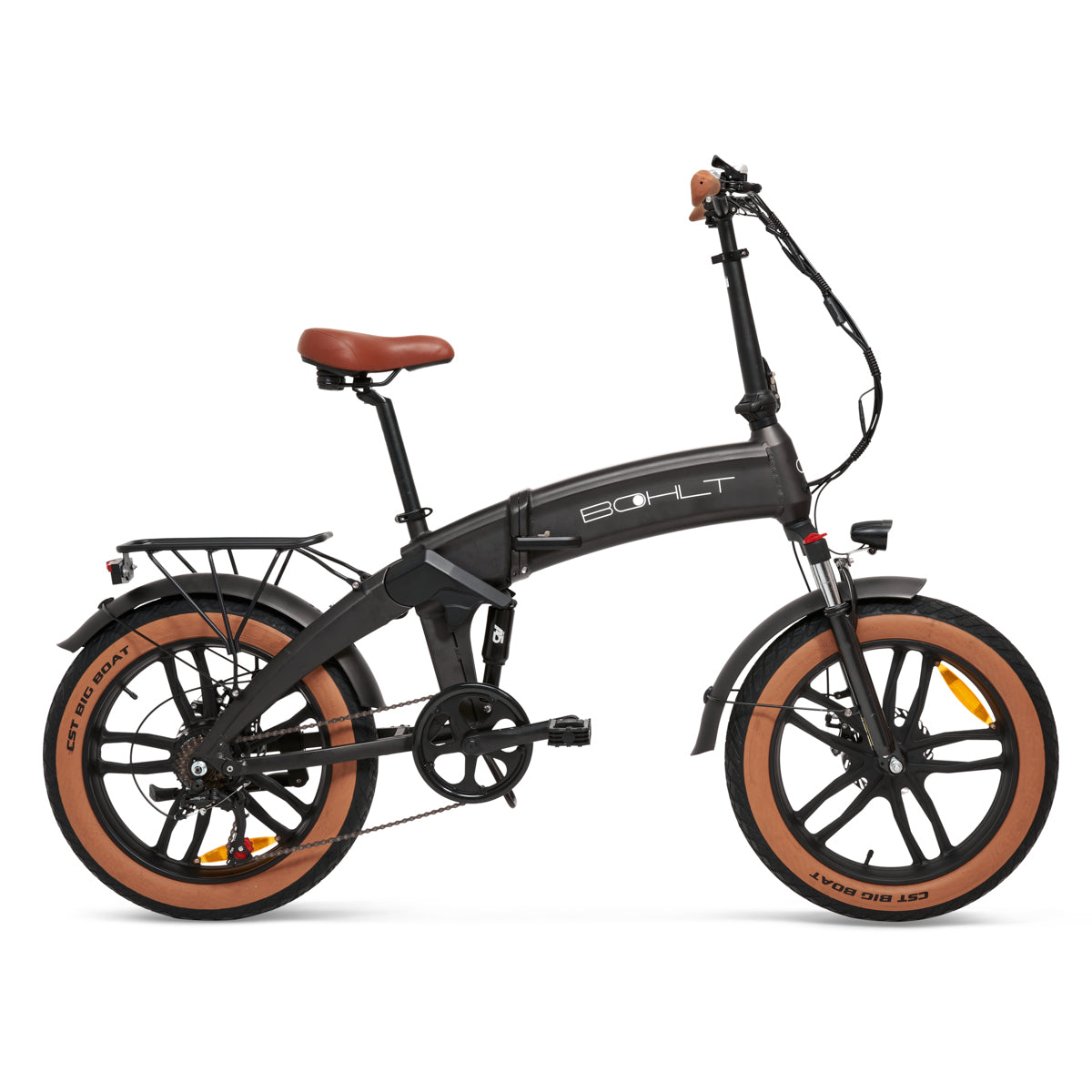 BOHLT F20 elektrische vouwfiets fatbike zwart met bruin - vooraanzicht