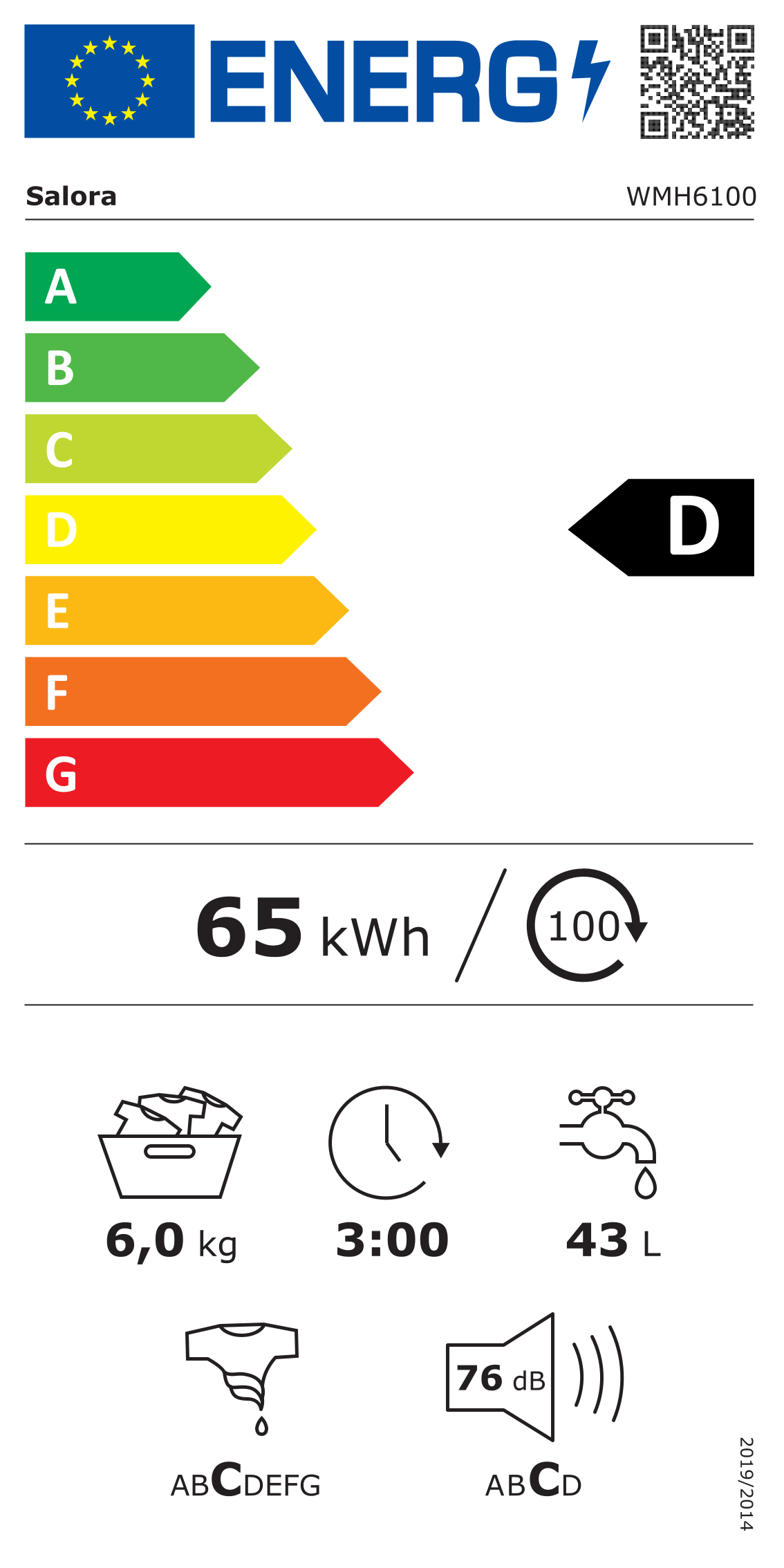 Energielabel Salora WASH6W - klasse D