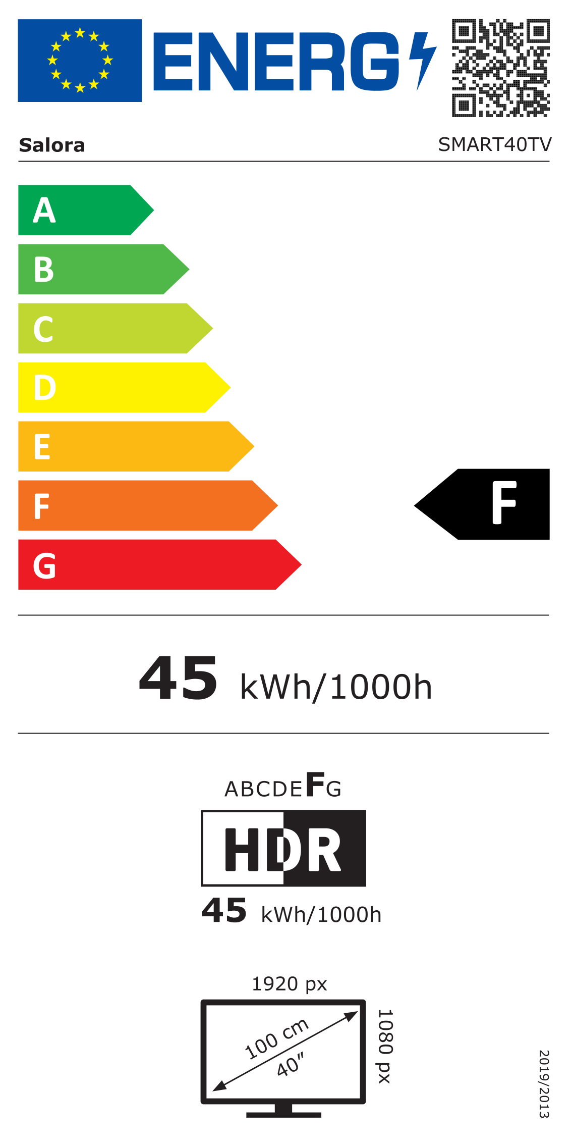 Energielabel Salora SMART40TV - klasse F