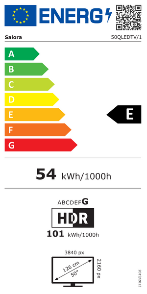 Energielabel Salora 50QLEDTV - klasse E