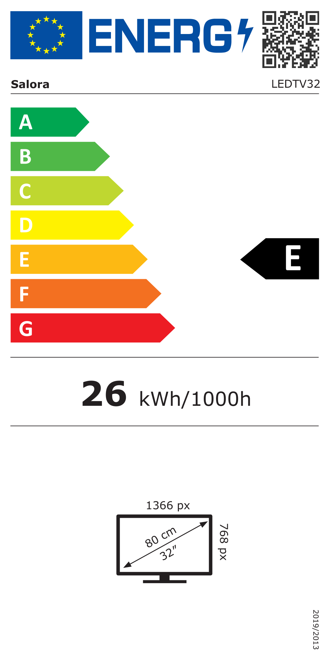 Energielabel Salora LED32TV - klasse E