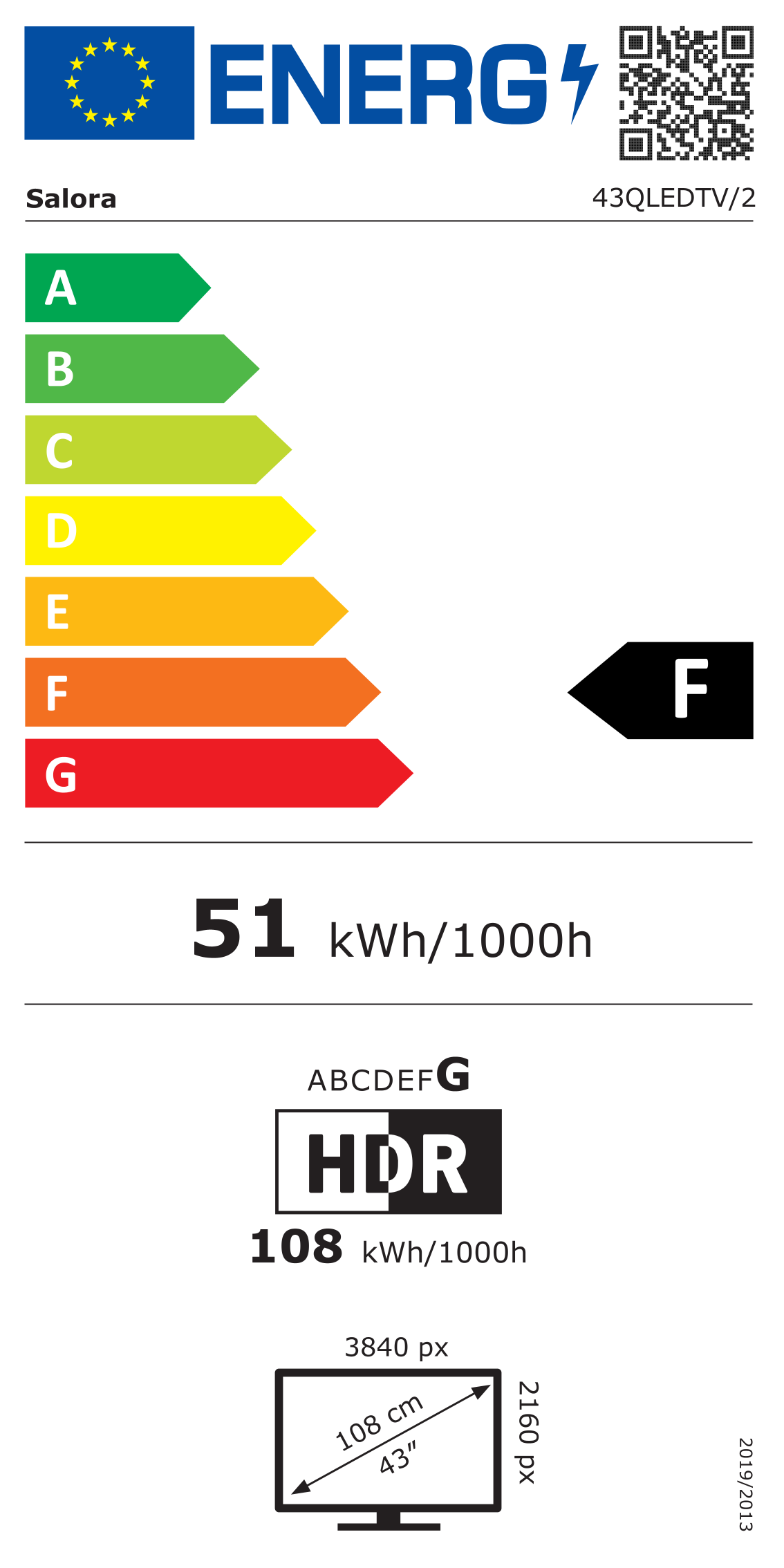 Energielabel Salora 43QLEDTV - klasse F