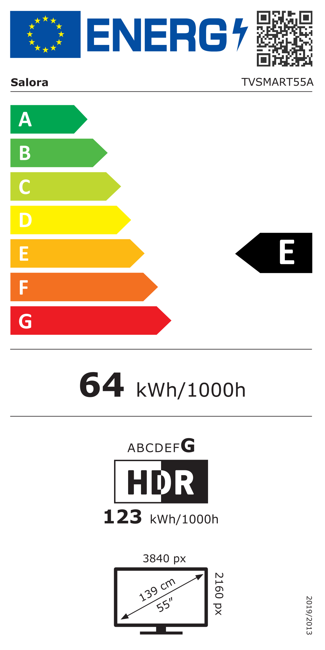 Energielabel Salora SMART55TV - klasse E
