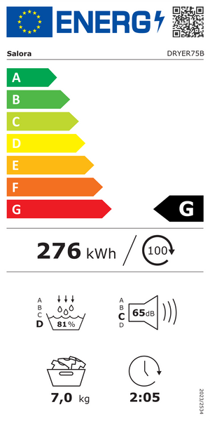 Energielabel Salora DRYER75B - klasse G