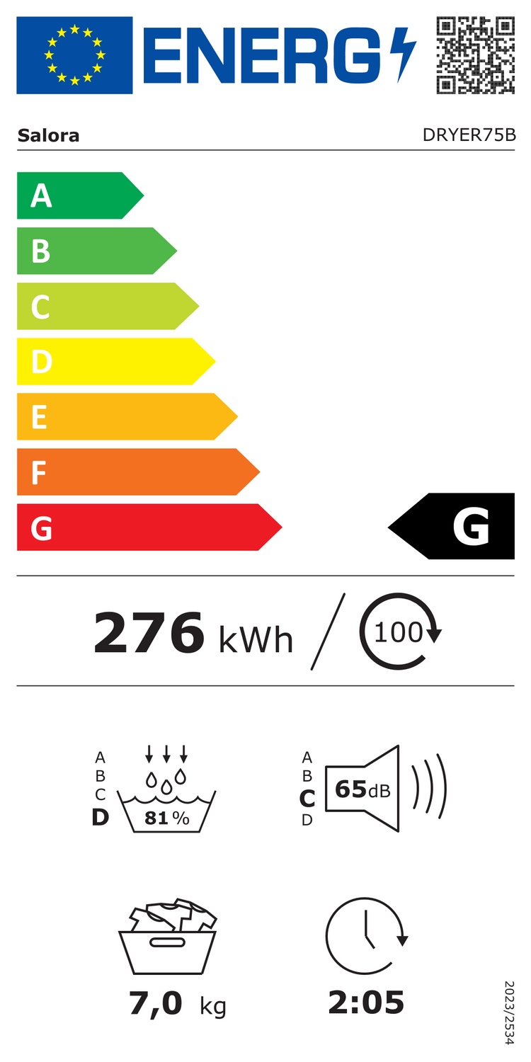 Energielabel Salora DRYER75B - klasse G