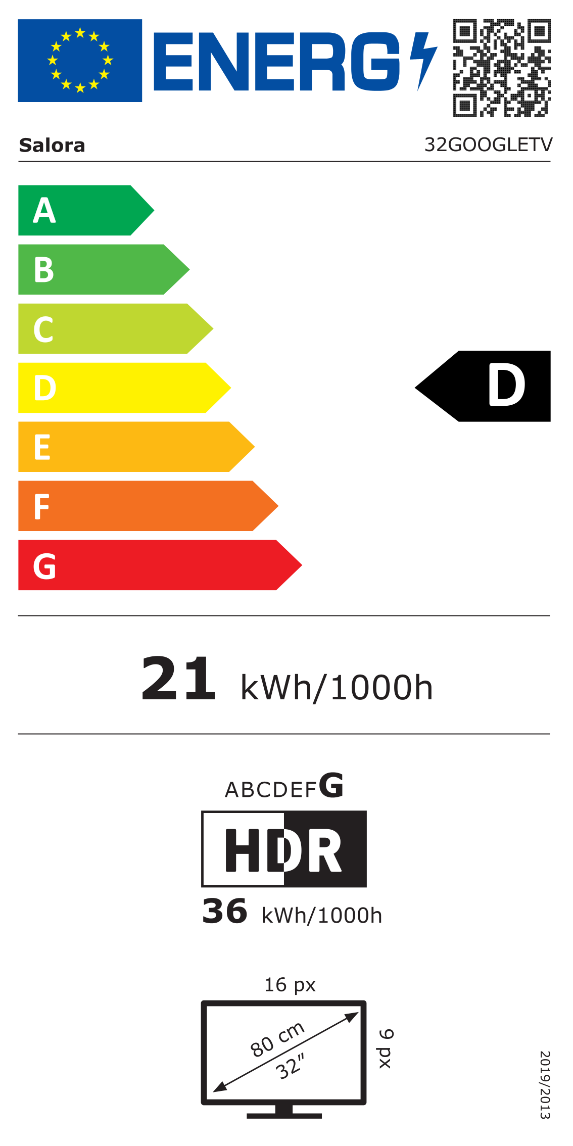 Energielabel Salora 32GOOGLETV - klasse D