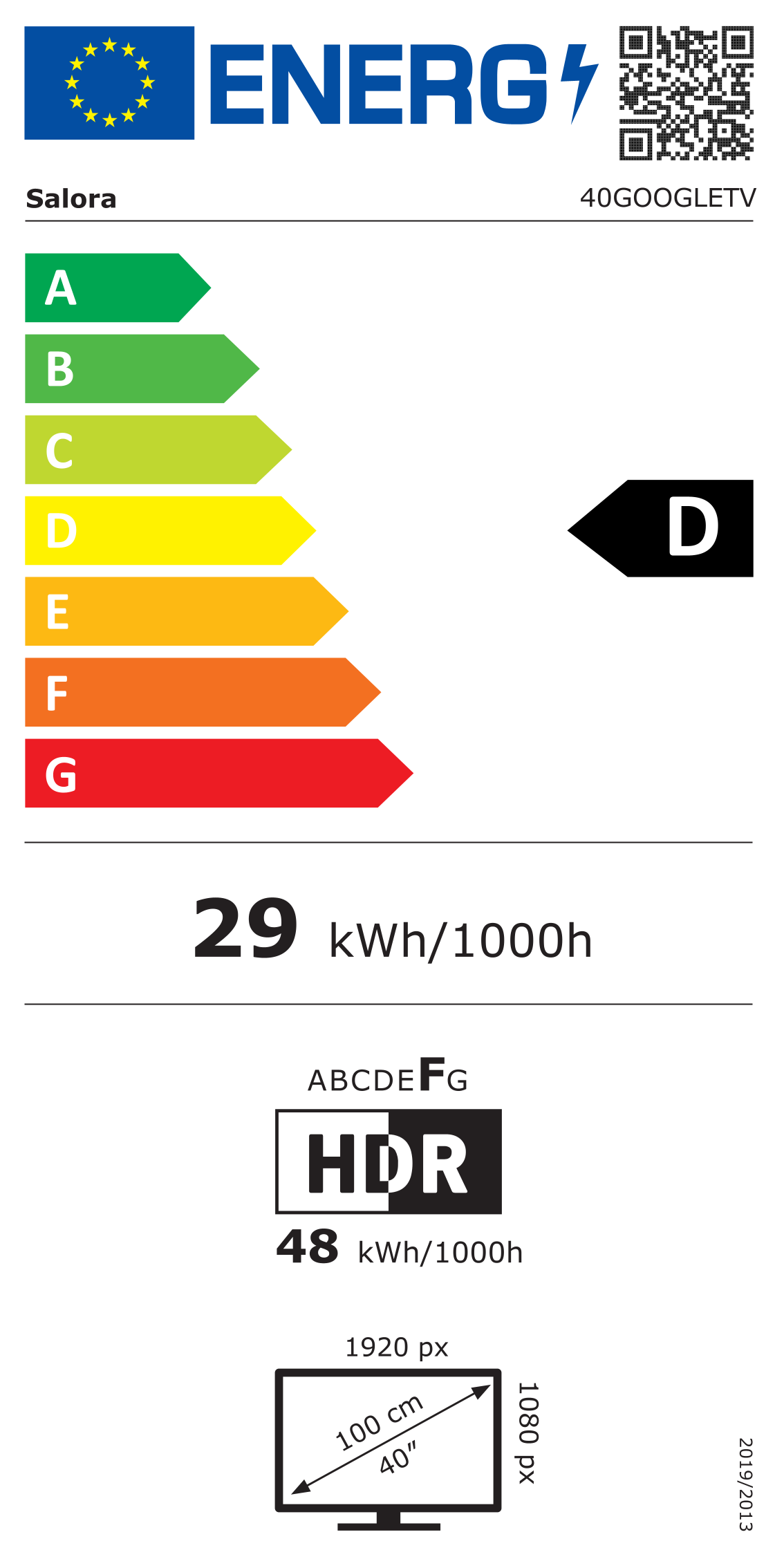 Energielabel Salora 40GOOGLETV - klasse D