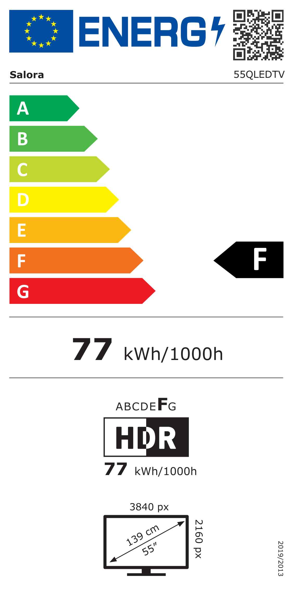 Energielabel Salora 55QLEDTV - klasse F