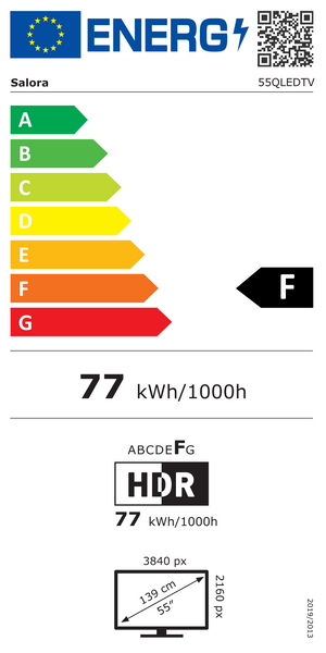 Energielabel Salora 55QLEDTV - klasse F