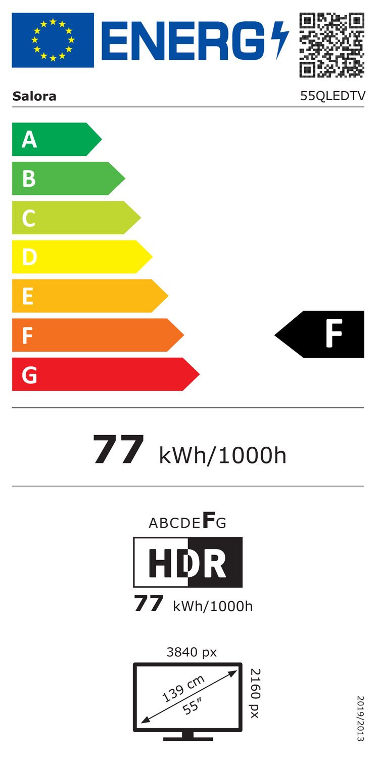 Energielabel Salora 55QLEDTV - klasse F
